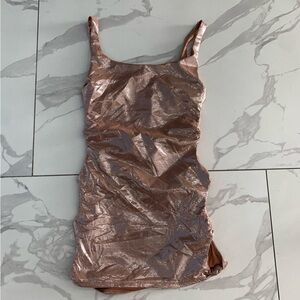 Skims Liquid Shine Swim Mini Dress Sz ?  Knotted Cut Side Tank Cinnamon Smooth